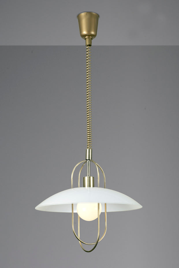 Deco Riva D0267 Antique Brass Rise & Fall Single Pendant With White Glass Shade