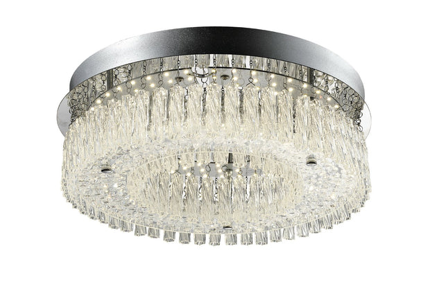 Ruby Large Flush Polished Chrome Ceiling Light With Glass Droppers - 4000K