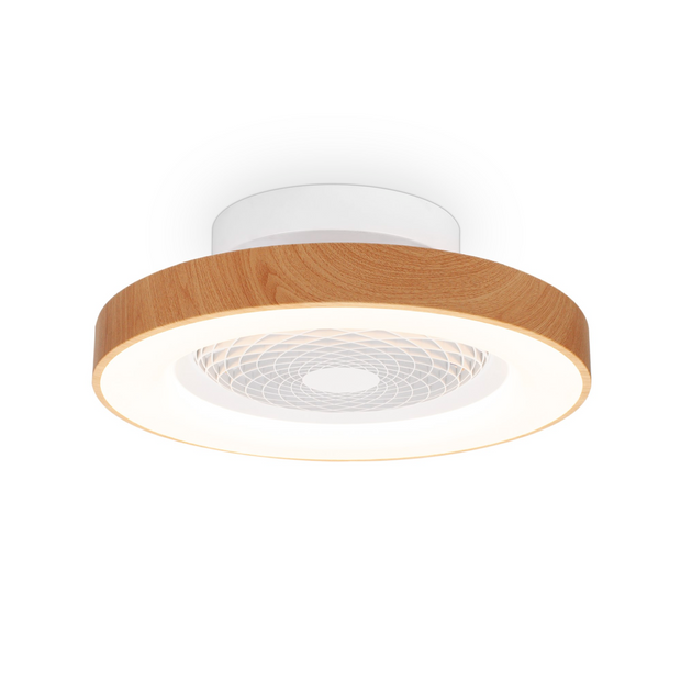 Mantra Tibet Mini White/Wood Finish LED Ceiling Light With Built-In Reversible Fan C/W Remote Control