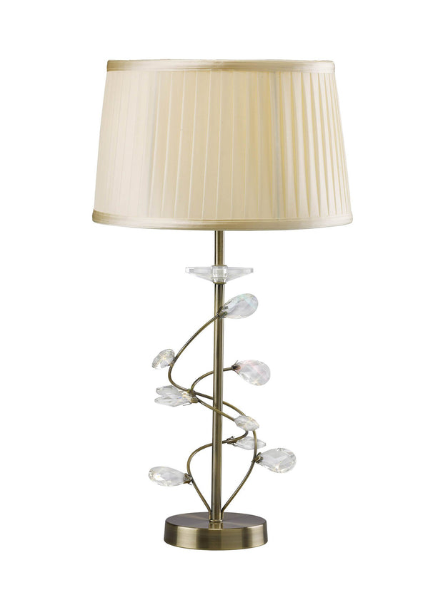 Diyas Willow IL31220 Antique Brass Crystal Table Lamp Complete With Cream Shade