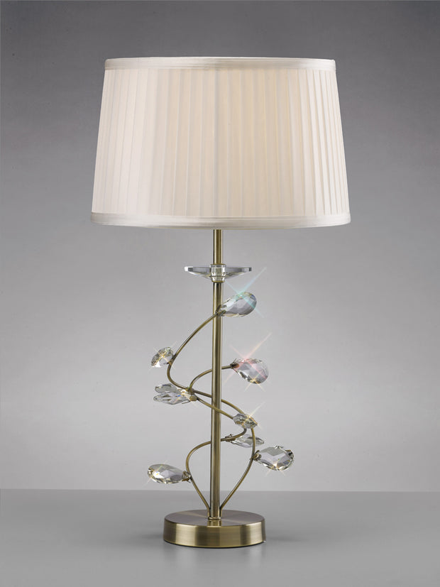Diyas Willow IL31220/WH Antique Brass Crystal Table Lamp Complete With White Shade