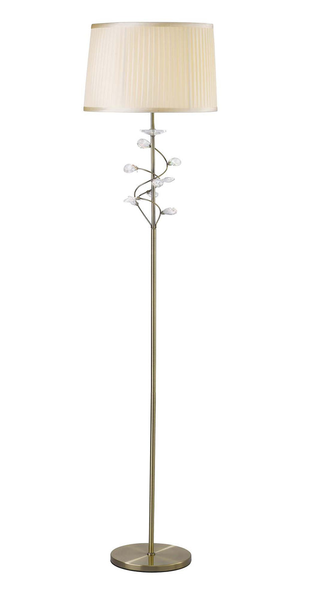 Diyas Willow IL31224 Antique Brass Crystal Floor Lamp Complete With Cream Shade