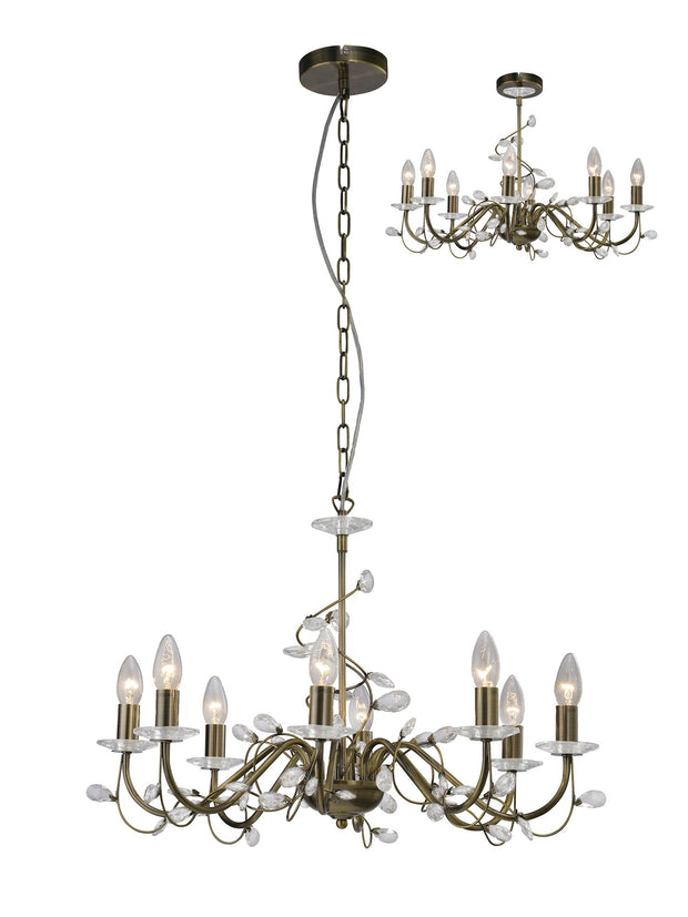 Diyas Willow IL31228 Antique Brass 8 Light Crystal Chandelier - Fitting Only